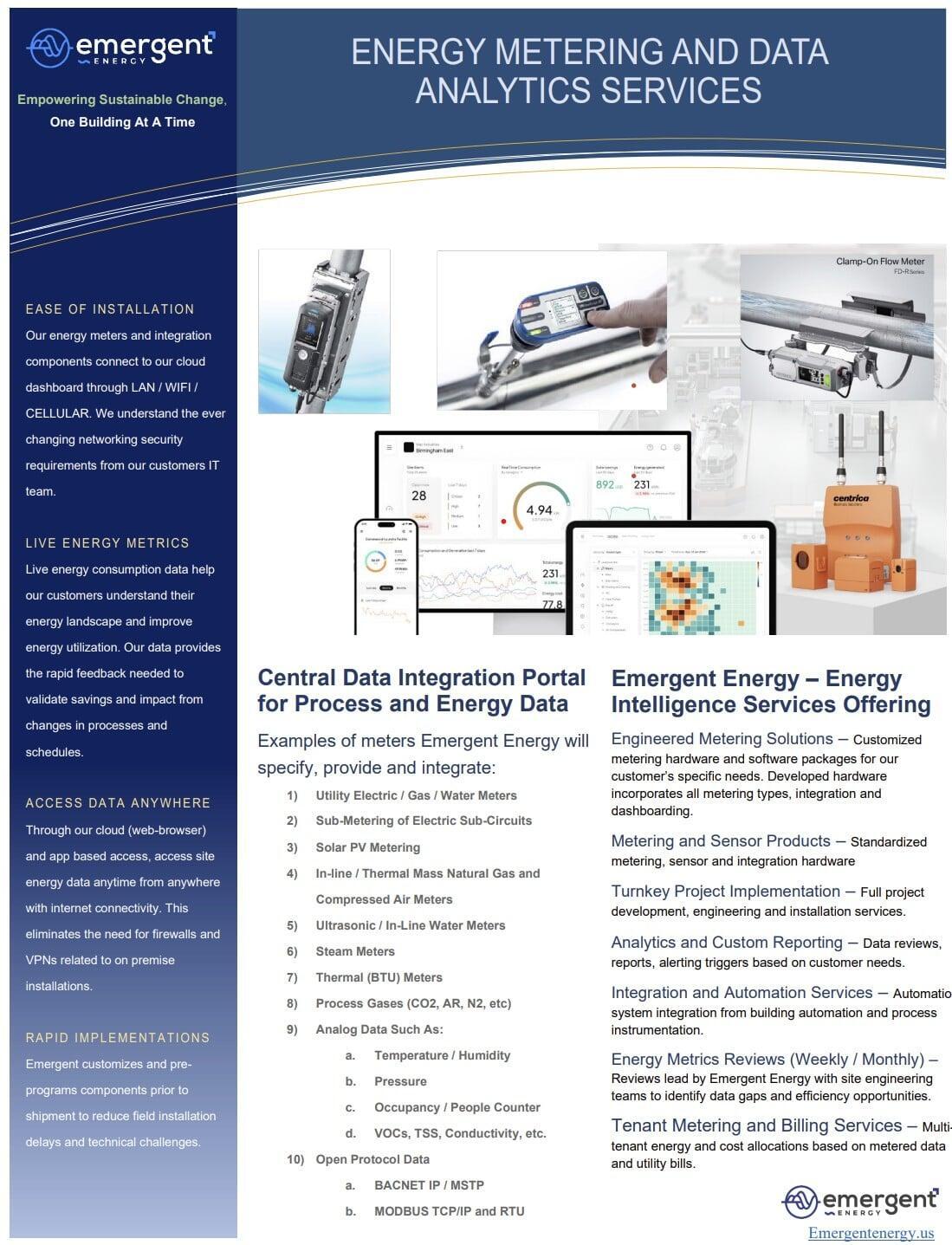 Energy Monitoring, Emergent Energy, Submetering electrical, natural gas, steam and compressed air. 